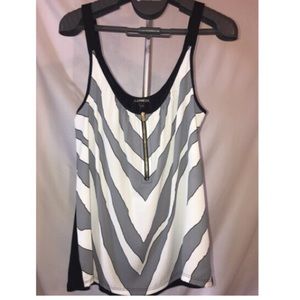 Express Grey & White Chiffon Tank Top